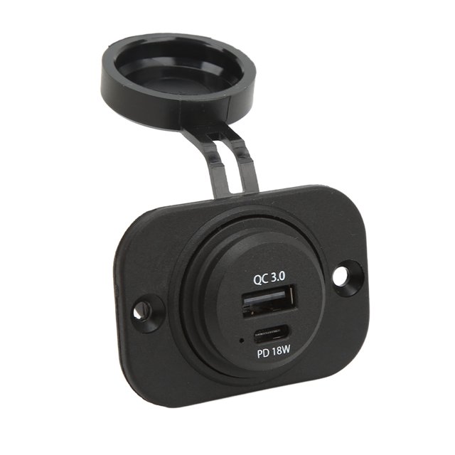 Automotive Chargers Plug, DC 10 To 30V 6.3 Inserts Plug And Play 2 In 1 Raised Charging Port Waterproof Car Charger Adapter With Fuse Wiring Harness For Boat
