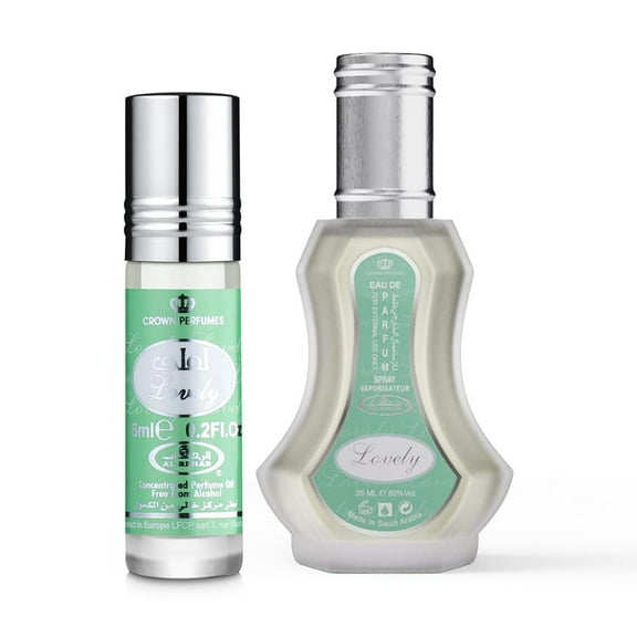 Al Rehab Lovely 2-Piece Set for Unisex (1.18 Oz EDP Spray 0.20 Oz Concentrated Roll On Perfume)