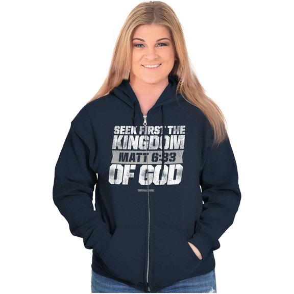 Seek First the Kingdom of God Quote Zip Up Hoodie Men's Women's Brisco Brands S