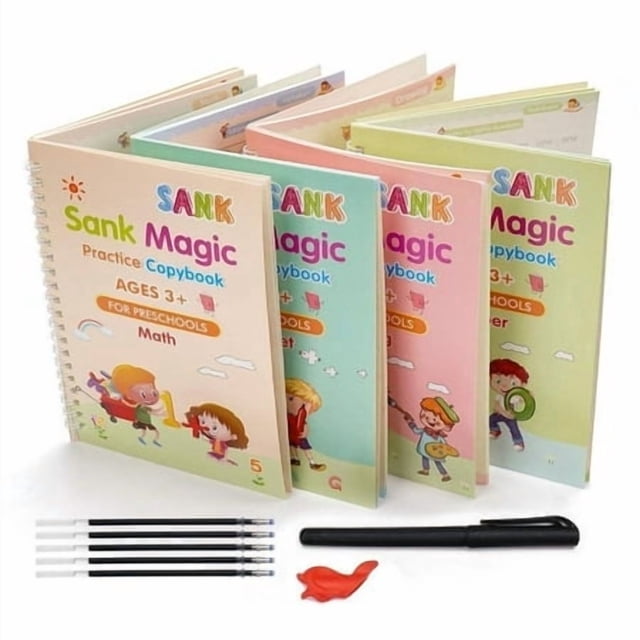 Mintile Sank Magic Practice Copybook, (4 Book + 10 Refill) Number Tracing Book For Preschoolers With Pen, Magic Calligraphy Copybook Set Practical Reusable Writing Tool Simple Hand Lettering