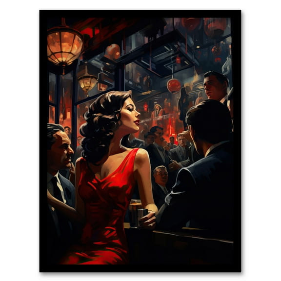 The Girl In The Red Dress Film Noir Jazz Bar Nightclub Vintage Art Print Framed Poster Wall Decor 12x16 inch
