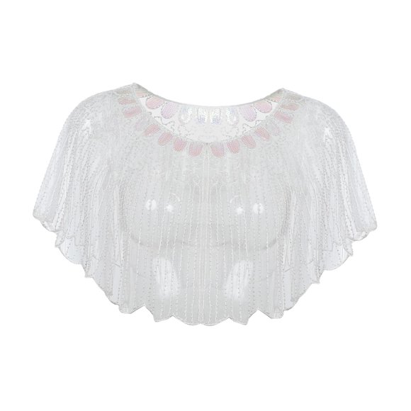 Women Shawl Wrap Dresses Casual Shawl Fashionable Evening Sequin Shawl Cape White
