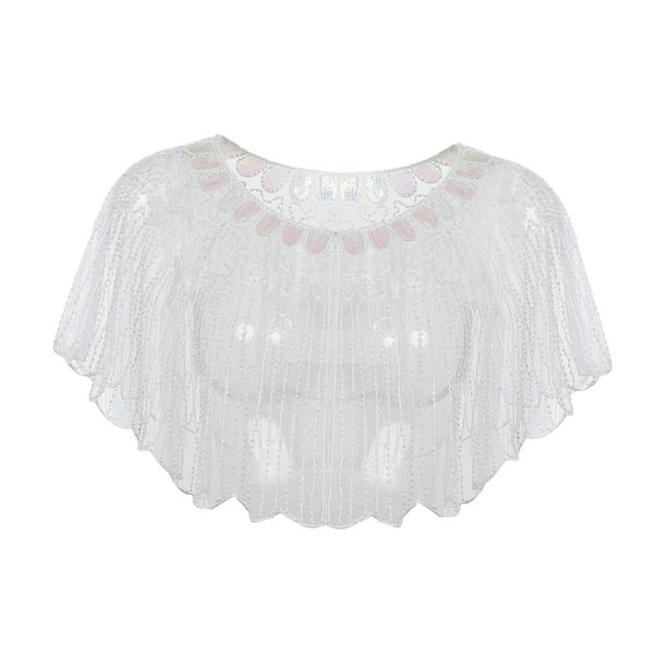 Chal de lentejuelas para mujer, para vestidos de mujer, ropa de moda, chal de novia, noche Blanco