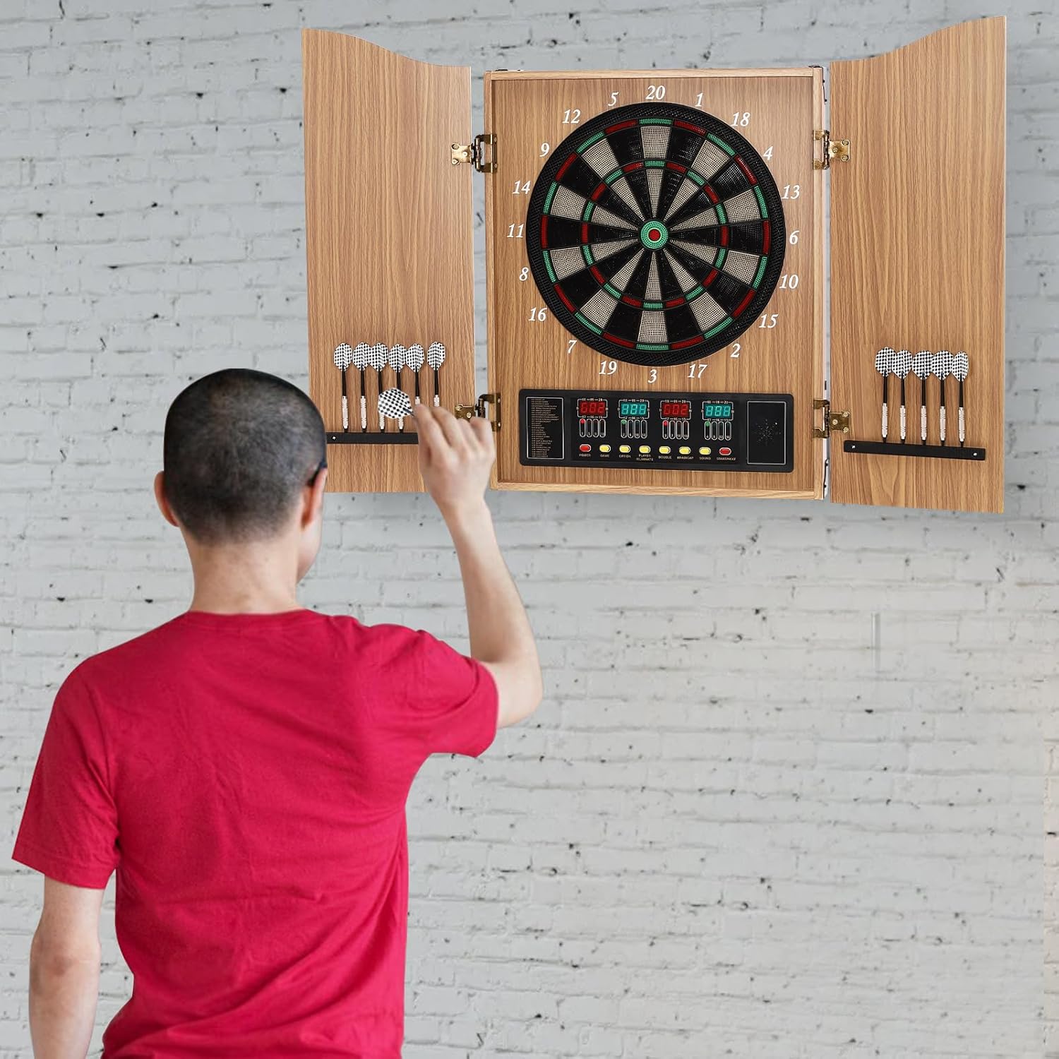 4 LED Electronic Dart Board, Electric Digital Dart Boards for Adults, Wall-Mounted Electronic Dart Machine with 12 Soft Tip Dartboard Set