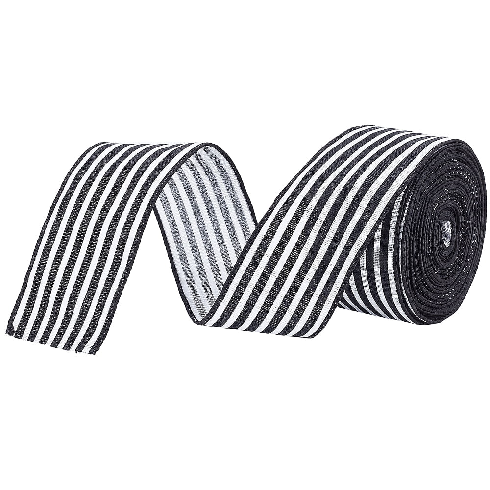 Polyester Ribbon Black and White Stripe Pattern 2-1/2 inch(62mm) 12 yards/roll