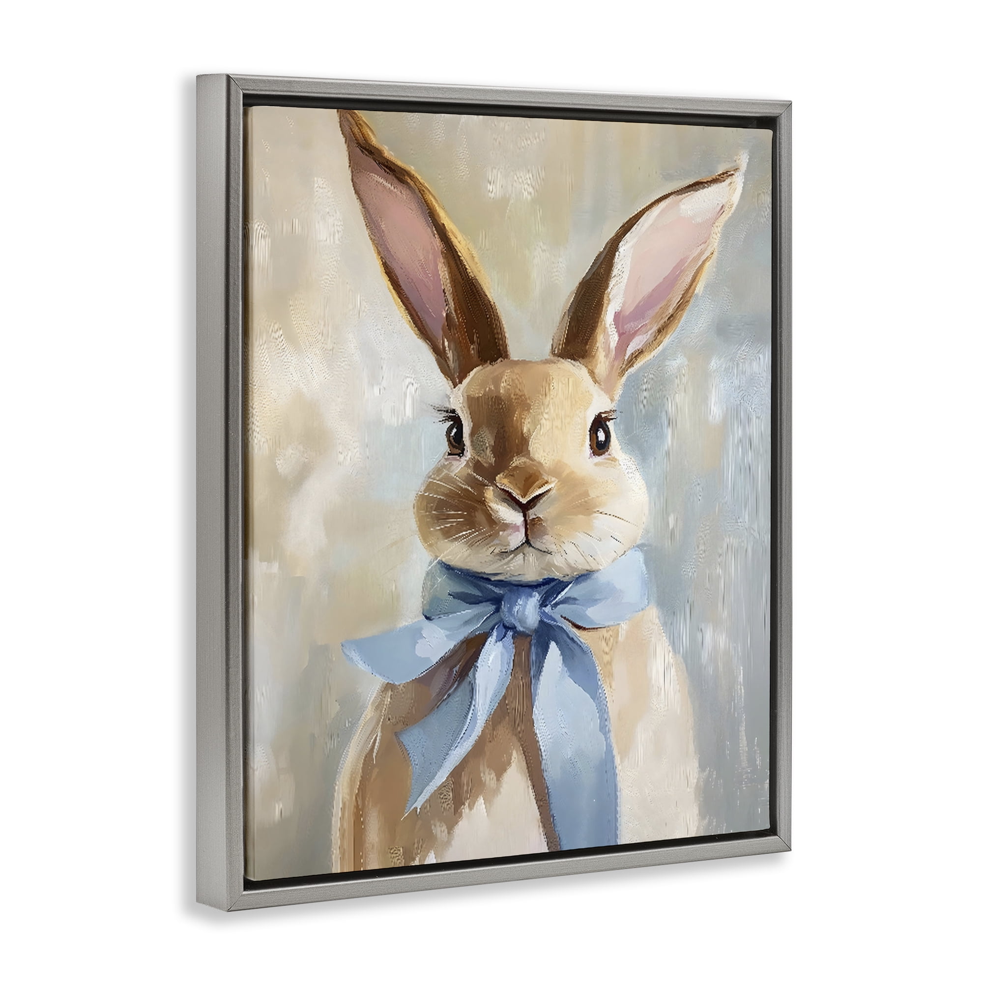 Stupell Industries Bunny with Blue Bow Gray Framed Floater Canvas Wall Art, design by The Prints Vibe