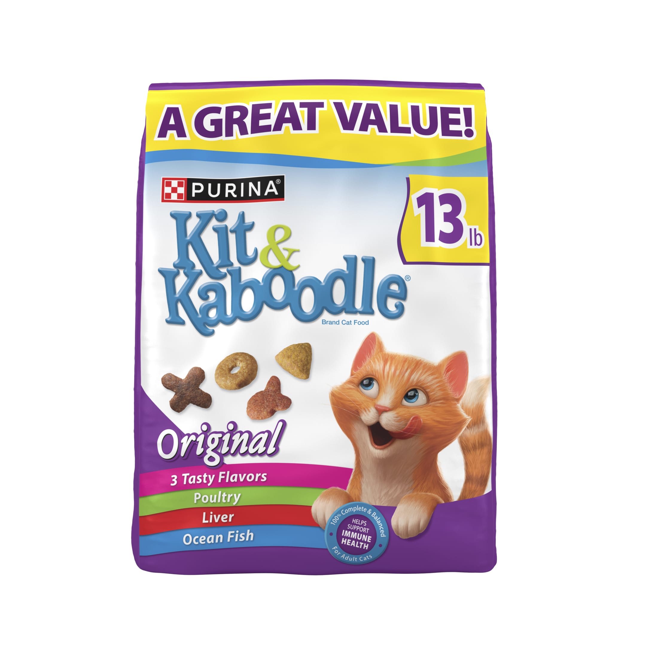 Purina Kit & Kaboodle Original Chicken, Liver & Fish Dry Cat Food, 13 lb photo 1