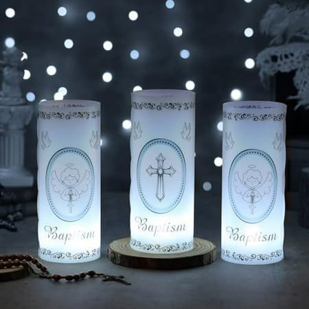 20-Pc Baptism Centerpiece Set with Lanterns and LED Candles for Communion or Baby Shower Tables.