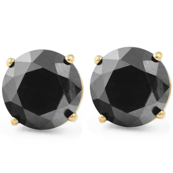 Pompeii3 2Ct Black Diamond Studs 14k Yellow Gold Earrings (Black,I2-I3)