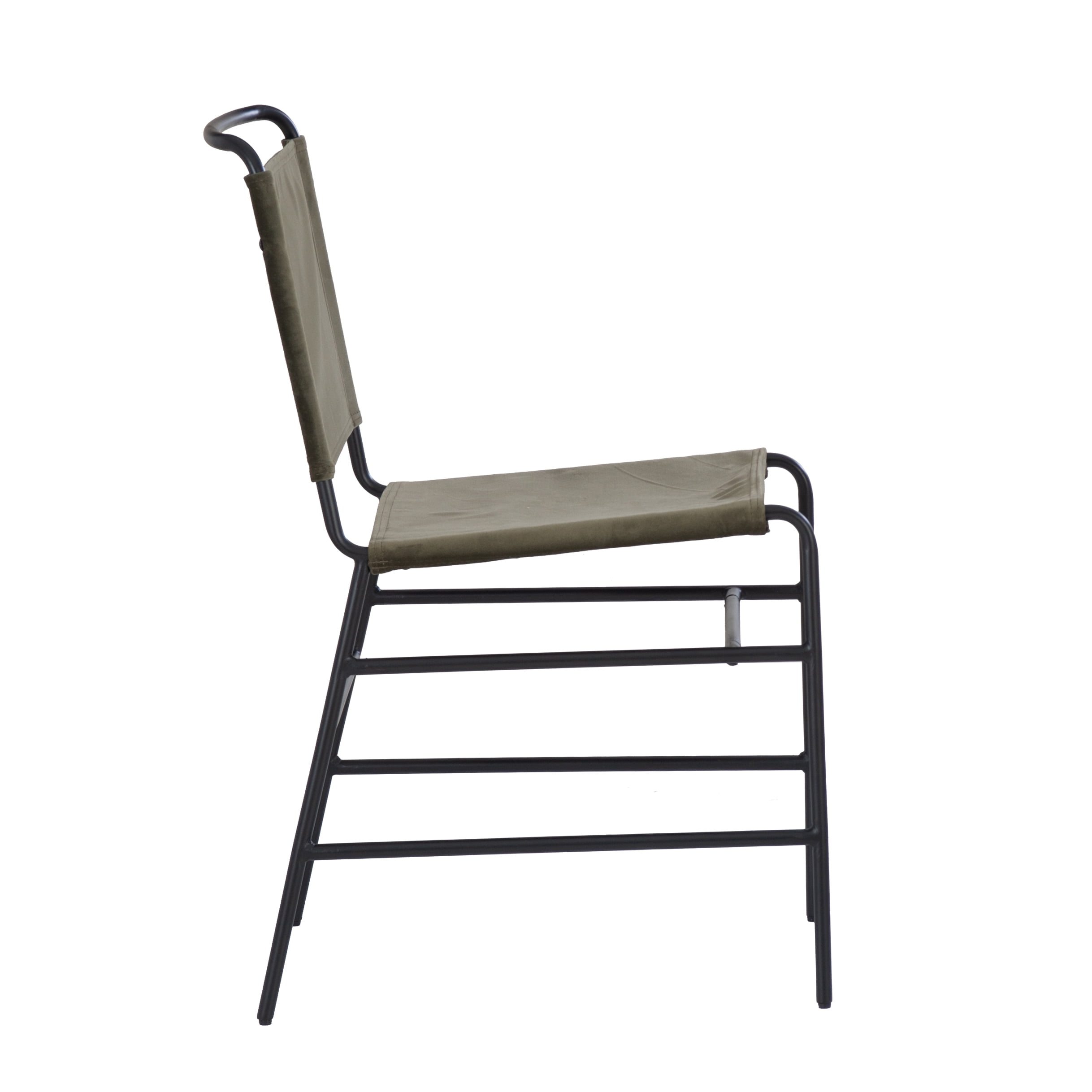Linon Willey Dining Chair Forest Green Velvet Sling Seat Steel Frame in Black