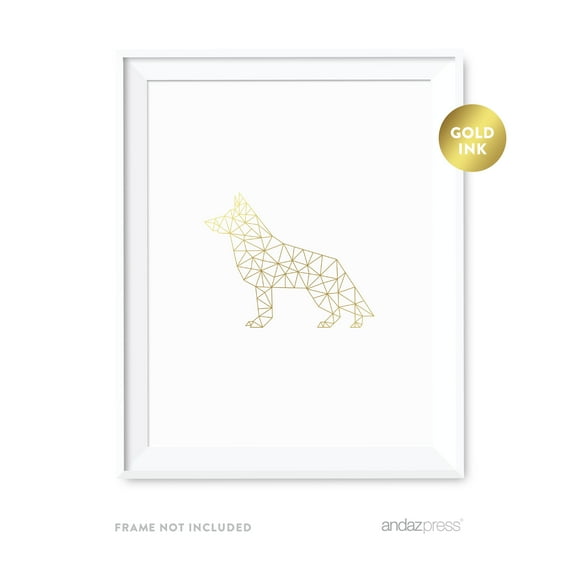 Big Dog Geometric Animal Origami Wall Art Metallic Gold Ink Print