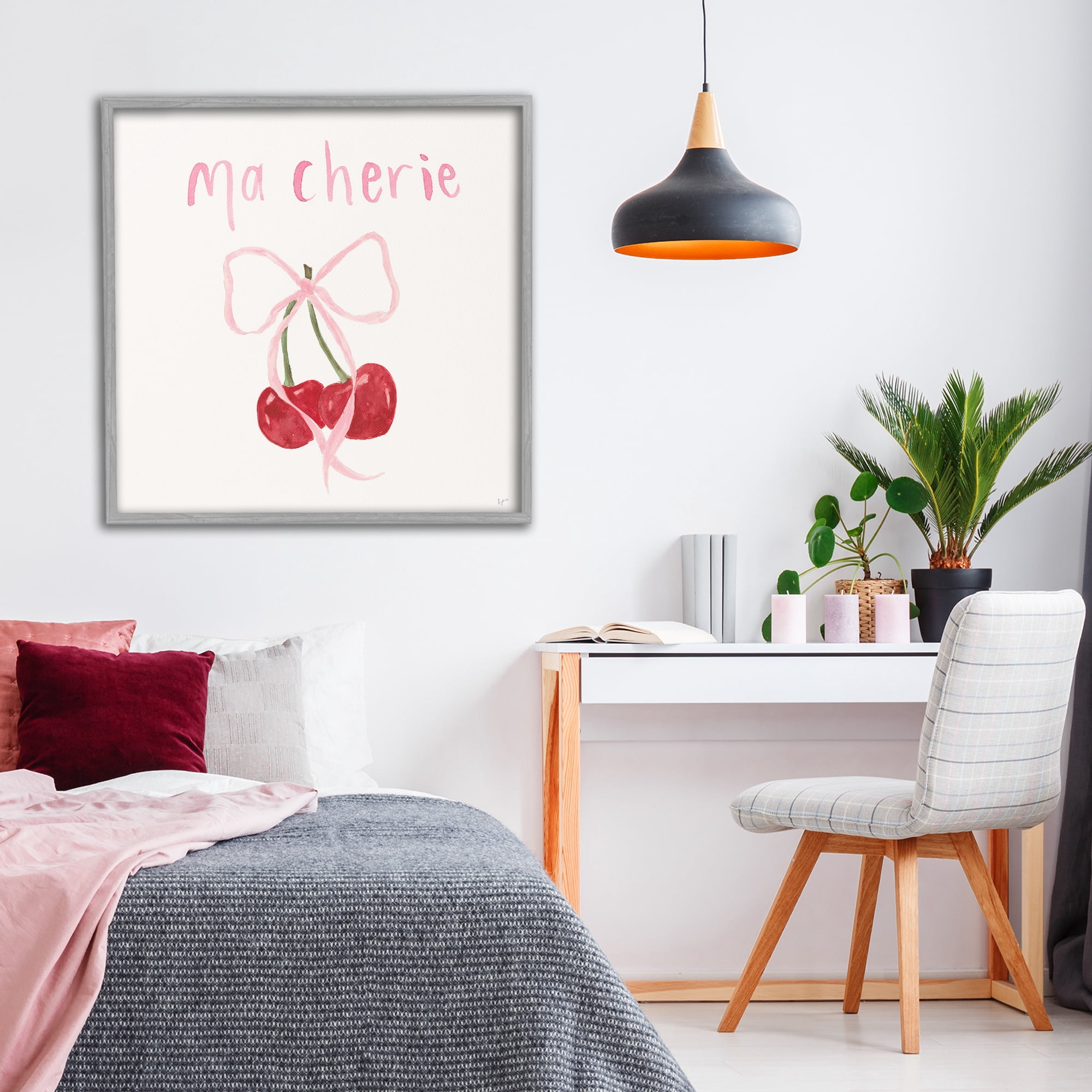Stupell Industries Ma Cherie Ribboned Cherries Gray Framed Giclee Art, design by Lucille Price