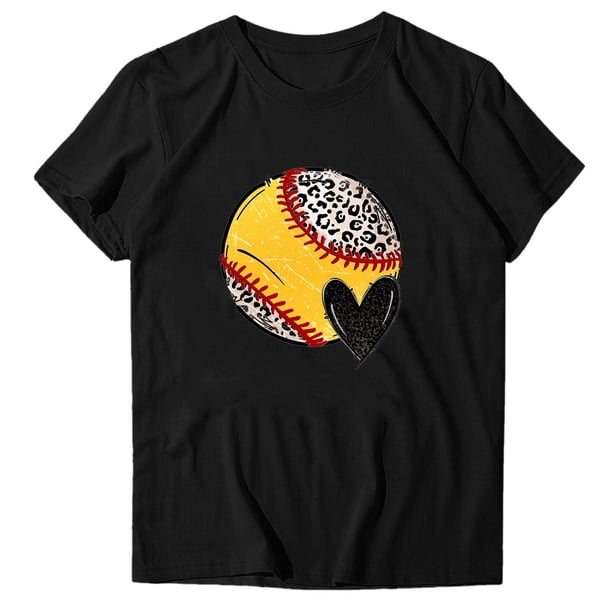 Gibobby Camisetas Mujer Manga Corta Camiseta manga corta con estampado béisbol y estampado leopardo deportivo informal a la moda para mujer(Negro,G)