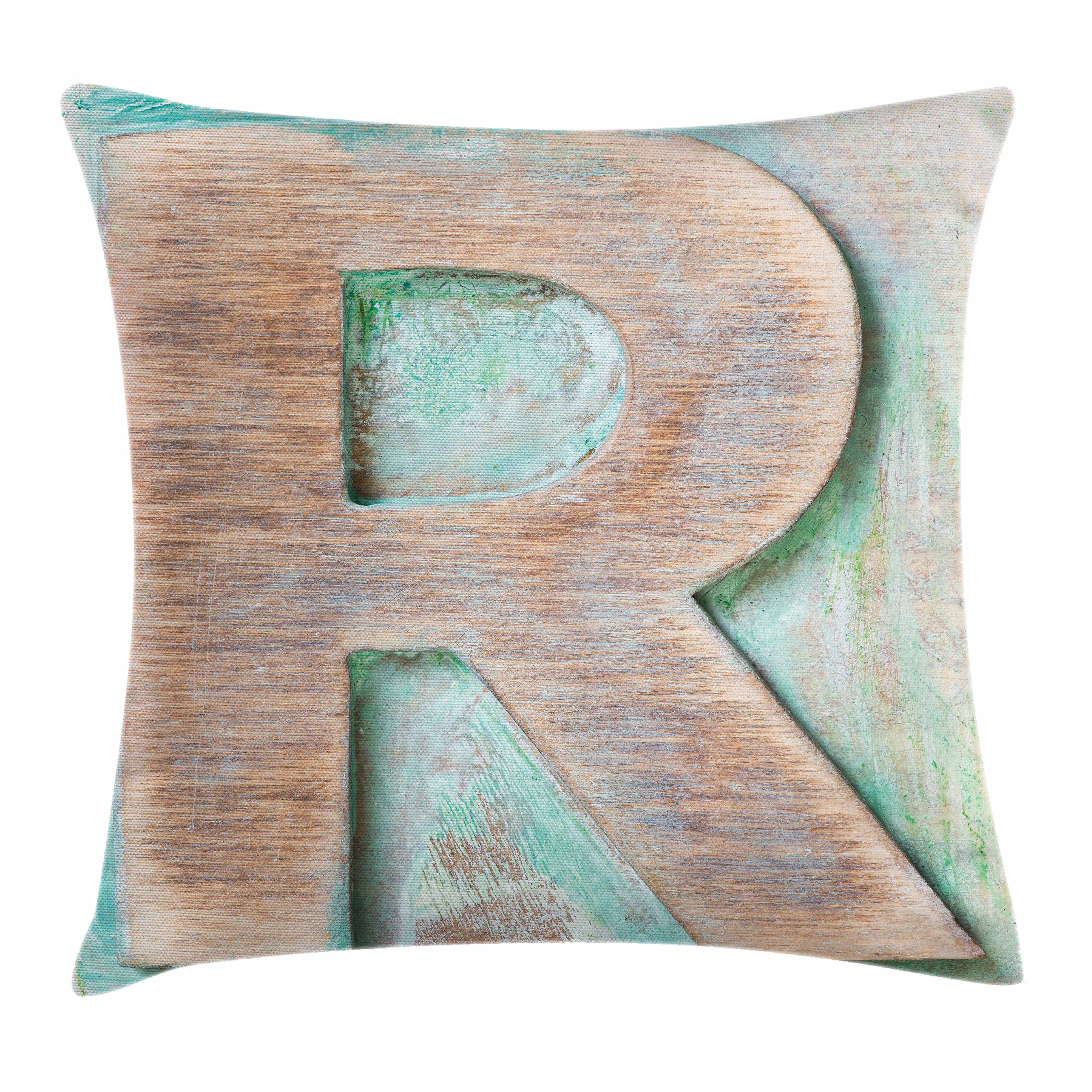 Letter R Throw Pillow Cushion Cover, Wooden Alphabet Block Antique Letterpress Theme Grunge