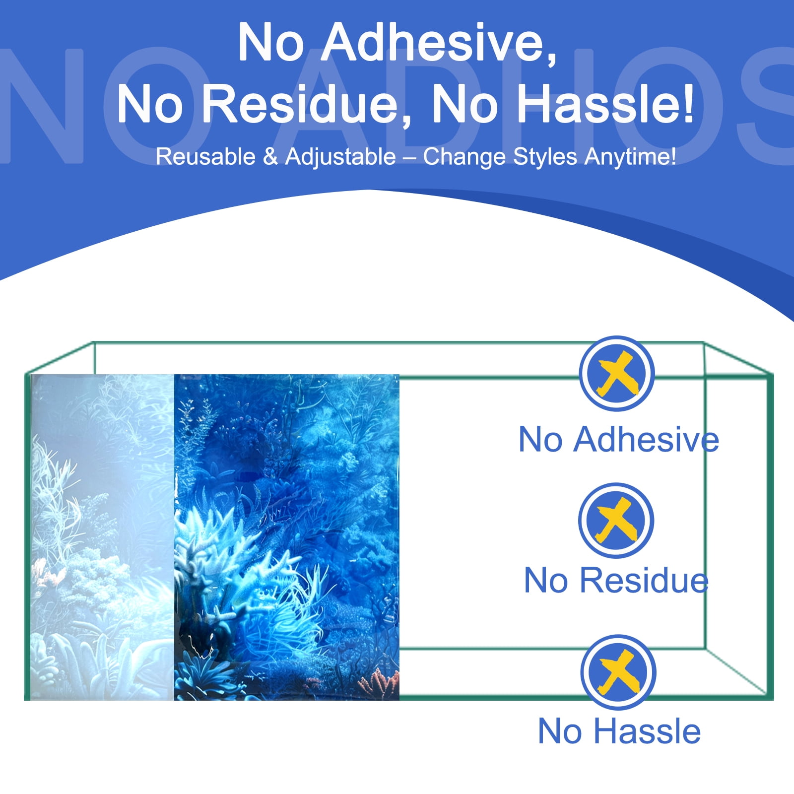 Aquarium Background & Fish Tank Background – Ultra HD Static Cling, No Tape, No Residue, Vibrant Underwater Scenery for Stunning Aquarium Decorations, Blue Ocean Theme 23.6X 70.8 Inches
