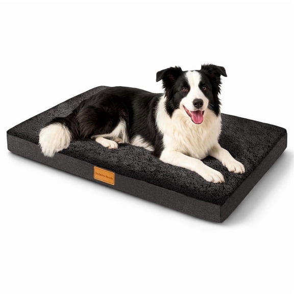 Exclusivo Mezcla Medium Dog Bed with Removable and Washable Cover, Orthopedic Pet Bed for Crates, Non-Slip Bottom and Waterproof Liner, 36"×24", Black