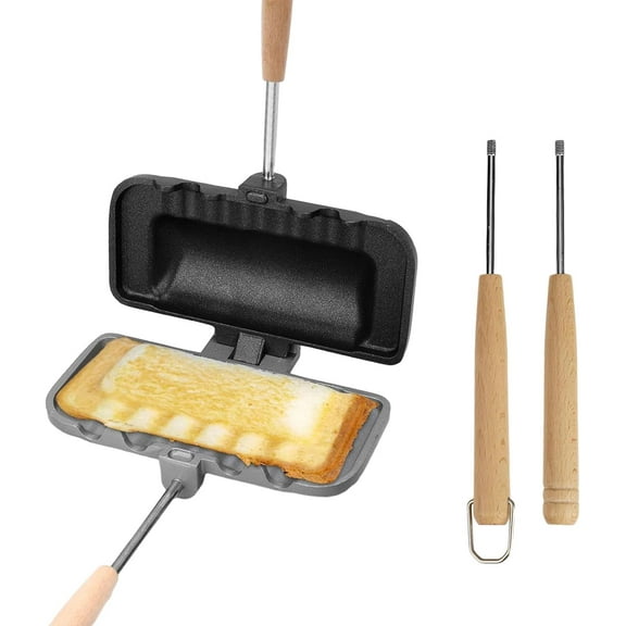 Pie Iron Camping Sandwich Maker - Mountain Pie Maker Cast Iron, Portable Campfire Cooking Equipment - Pie Irons for Camping Cookware, Cast Iron Sandwich Press for Kitchen