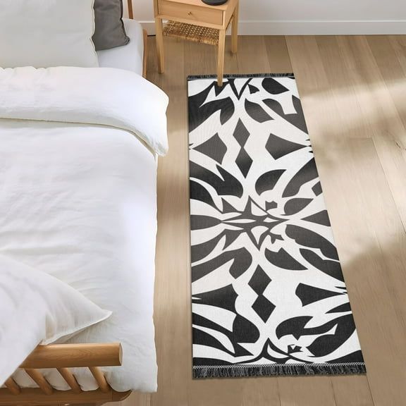 Black and White Art Pattern Bedroom Runner Rug 2'x 6' Non Slip Carpet Indoor Home Area Rug Living Room