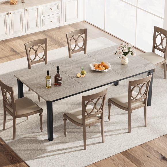 Industrial Dining Table for 6-8 – 78.7" Rectangular Wooden Table – Strong Metal Frame – Rustic Grey Finish – Perfect for Kitchen, Home, Restaurant – Only Table – Grey