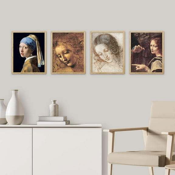 PixonSign Framed Wall Art Paul Gauguin Tahitian Women Collection Posters, Set of 4 Post-Impressionist Portraits Illustrations Wall Decor, Adhesive Canvas Prints for Home Decor - 8"x10" Natural