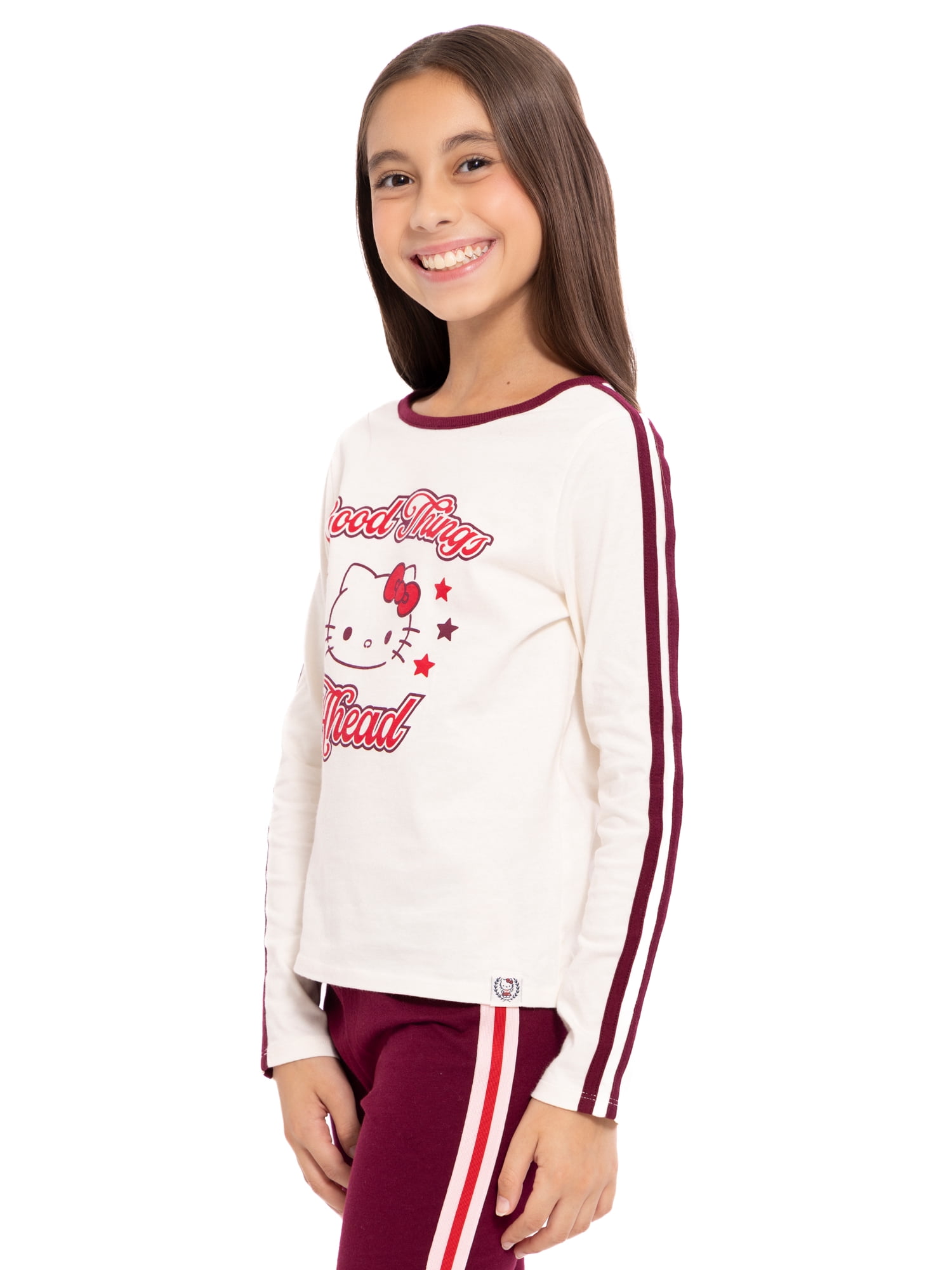 Wonder Nation Hello Kitty Girls Cotton Graphic Tee with Long Sleeves, Sizes 4-18