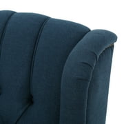 GDF Studio Elizabeth Contemporary Tufted Wingback Pushback Recliner, Navy Blue and Dark Brown, Fabric