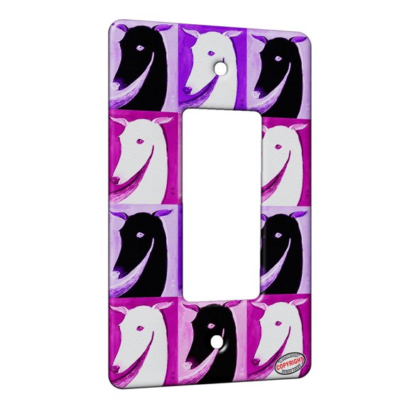 KuzmarK™ 1 Gang Rocker Wall Plate - White Greyhound on Red Abstract Dog Pink Pattern Art by Denise Every