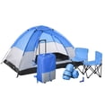 thumbnail image 2 of Outsunny Kids Camping Tent with Chairs, Sleeping Bags, Flashlights, Trolley Case, 69" L 53.25" W 37.5" H, Blue/Gray, 2 of 9