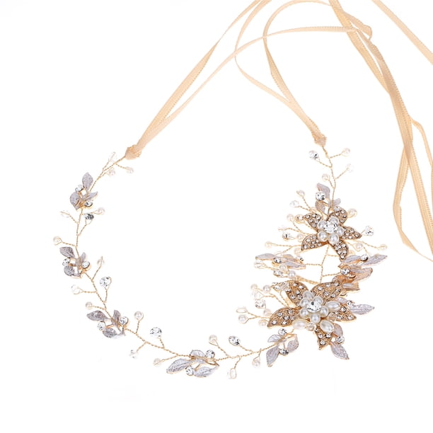 Zhuge Horquillas para el pelo de boda con flores para novias, peinetas con perlas de cristal,joyas con diamantes de imitación para novias, damas de honor y mujeres (dorado)