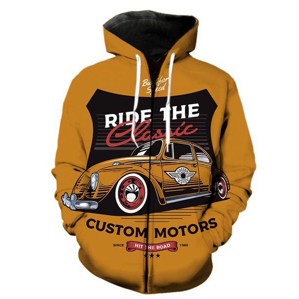Sudadera con capucha y cremallera para hombre, diseño de coche clásico de dibujos animados, estilo casual, estilo hip hop, de gran tamaño, con estampado 3D, chaquetas y tops divertidos para adolescent