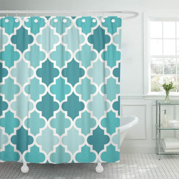 Cynlon Lattice Moroccan Quatrefoil Pattern Blue Trellis Monochromatic Bathroom Decor Bath Shower Curtain 66x72 Inch Com Cynlon Lattice Moroccan Quatrefoil, Quatrefoil Shower Curtain Teal