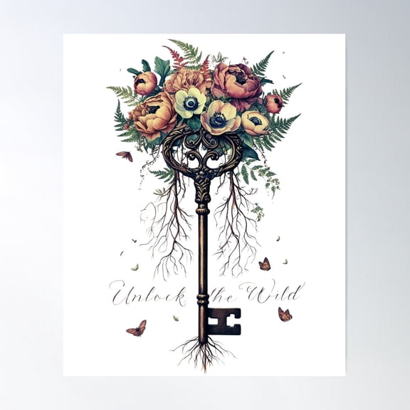 Boho Key Floral Design Poster Wall Art, Modern Wall Decor For Living Room Bedroom, 8x12 UNFRAMED