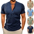 thumbnail image 2 of ZCFZJW Mens Short Sleeve Guayabera Shirts Linen Cotton 1/4 Button up Henley Shirts Mexican Embroidered Cuban Wedding Shirt Summer Beach Tops Khaki M, 2 of 8