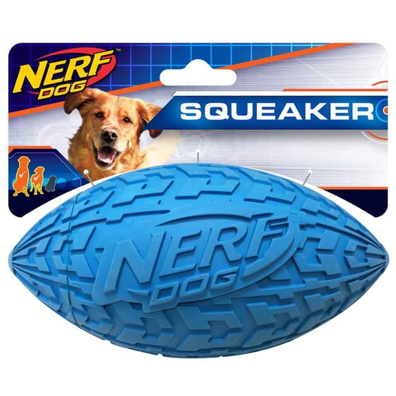 Nerf Dog Tire Squeak Football Dog Toy, Blue, 6 inch