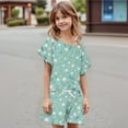 thumbnail image 5 of Abcomgle Girls Short Sets Size 7-8 Girls 2 Piece Outfits Gradient Ruffle Sleeve T-Shirts and Elastic Waist Shorts Cute Casual Girls' Clothing Sets 6-7 Years,Turquoise, 5 of 5