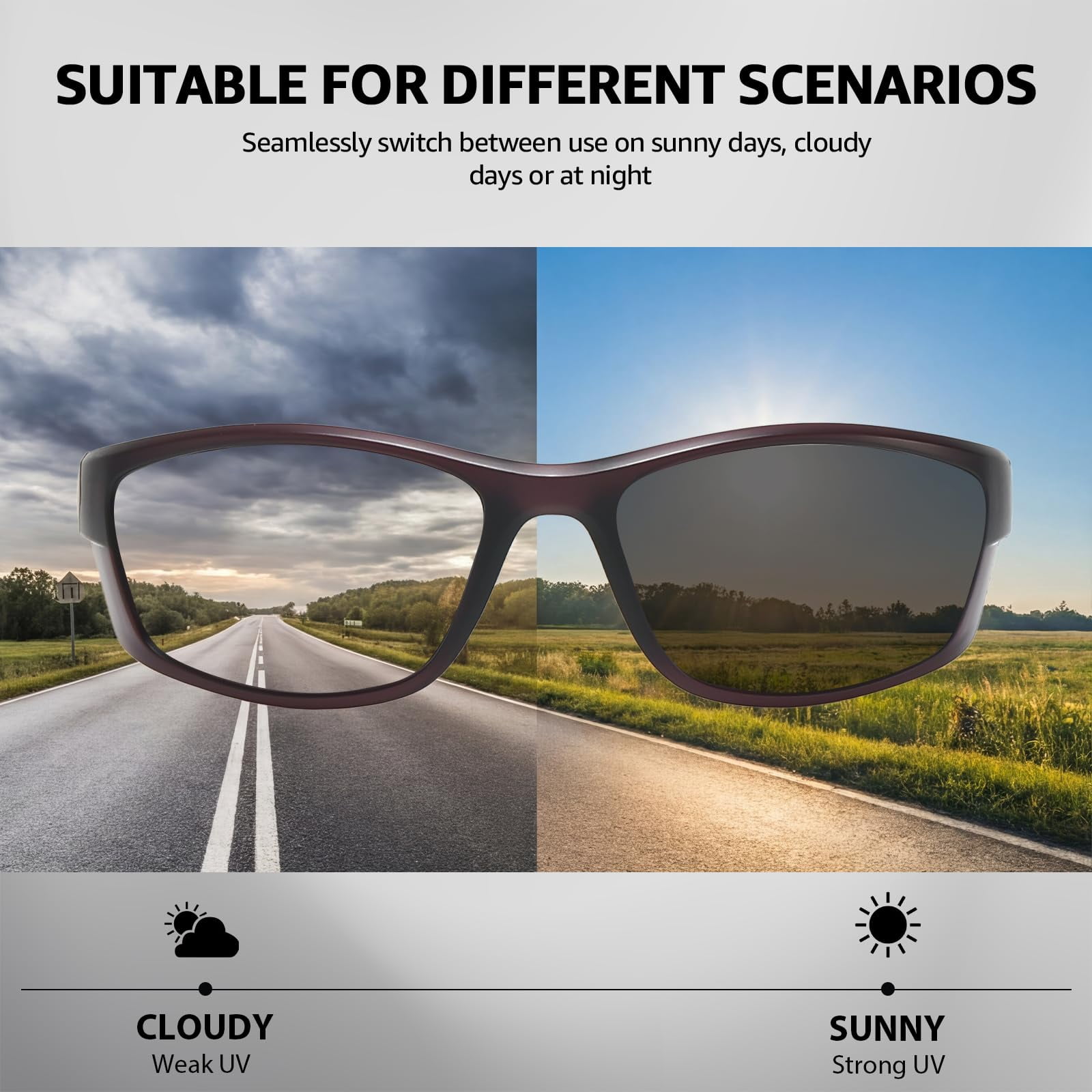 Myiaur Polarized Running Sunglasses for Men Women, UV400 Photochromic Sun Glasses Ideal for Sports Driving Cycling Fishing