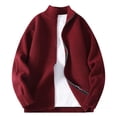 thumbnail image 2 of FRSASU Men's Cardigan Sweaters Full Zip up Stand Collar Slim Fit Casual Ribbed Knitted Sweater Wine, 2 of 5