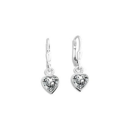 Sterling Essentials Sterling Silver 8.5mm Cubic Zirconia Heart Drop Earrings
