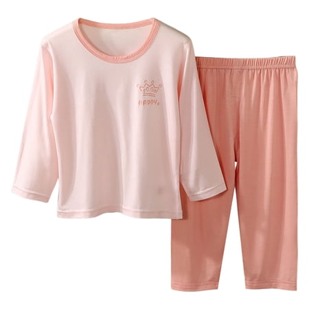 UYYX Boy Outfits Infant Soft Plain Crew Neck Sleepwear Elastic Waist Loose Trousers Kids Indoor Casual Suit（Pink 5-6 Years）