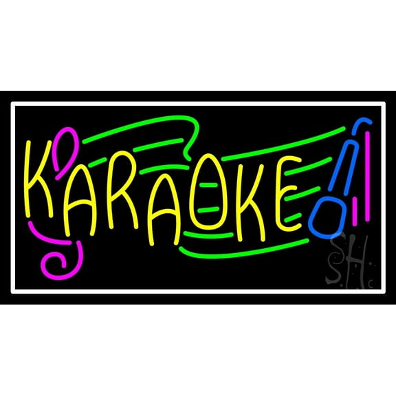 Karaoke 1 LED Neon Sign 13" Tall x 24" Wide - inches Black Square Cut Acrylic Backing, with Dimmer - Premium built indoor Sign for Studio, Club, Home décor, Event, Workshop, Storefront.