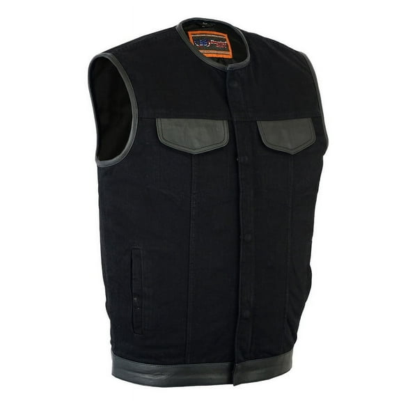 Daniel Smart S to 12XL Sleeveless Black Denim with Leather Detailing Biker Vest For Men