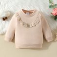 thumbnail image 2 of SUXIAN Girls Sweatshirt Solid Color with Ruffles Lace Trim Pullover for Toddler Cute Wear Beige 3-6 Months, 2 of 6