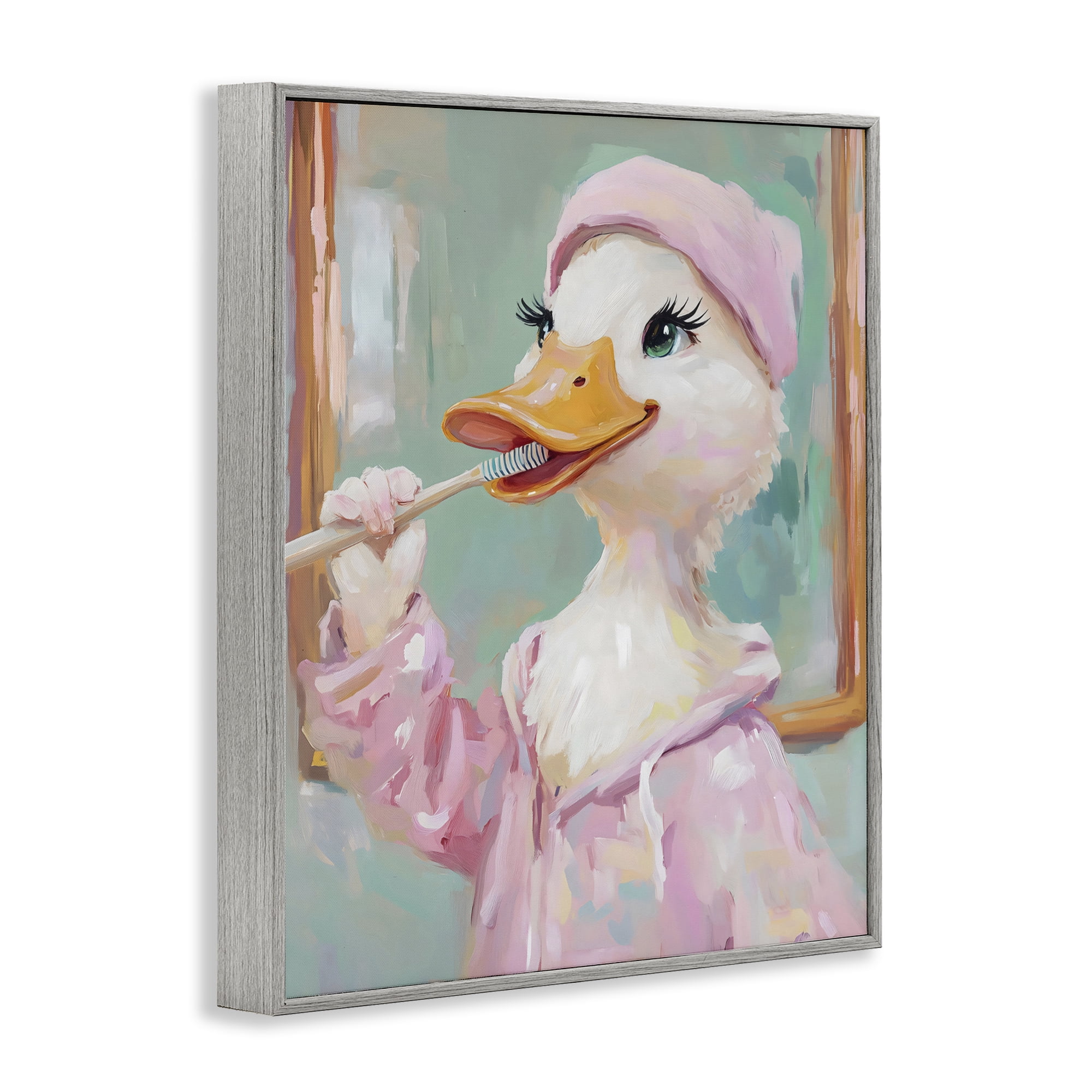 Stupell Industries Duck Brushing Teeth Gray Framed Giclee Art, design by The Prints Vibe