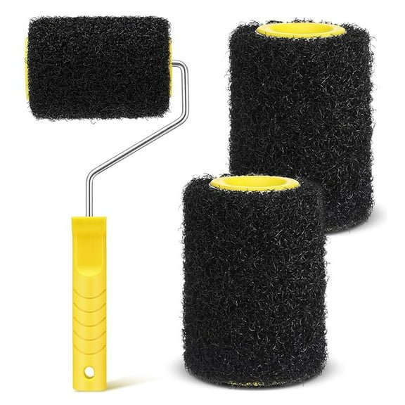 3Pcs 4 Inch Drywall Compound Roller Cover with Paint Frame,Drywall Texture Brush,Mud Roller for Putty,Diatomaceous Earth