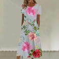thumbnail image 4 of TSADFHJI Jupe-Culotte pour Femmes Grande Taille Chandail Décontracté à Col Rond Imprimé Floral Manches Courtes Robe Ample Bohème Été Plage S Violet, 4 of 4