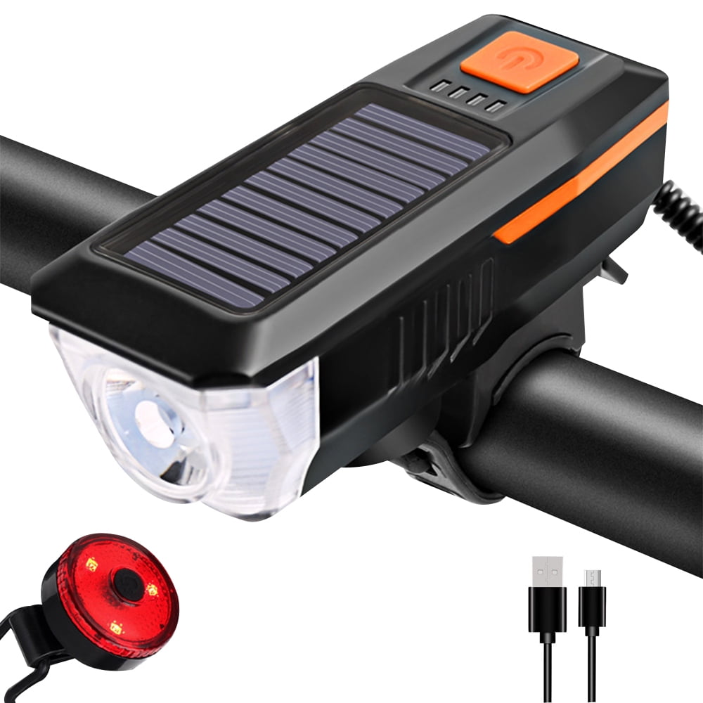 Bike Light Set and Horn Solar Powered USB Rechargeable Bicycle