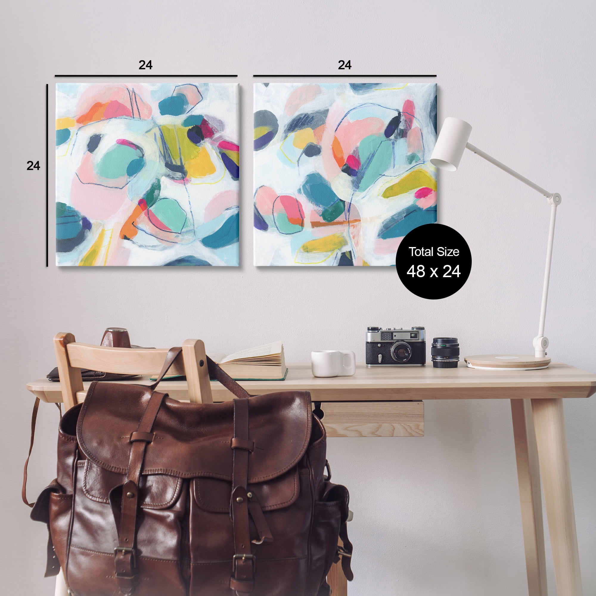 Stupell Industries Eye-catching Abstract Pastels Abstract Painting Wrapped Canvas Art Print Wall Art, 24 x 24, Set of 2