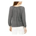 thumbnail image 2 of MICHAEL KORS Womens Black Ruched Plaid Long Sleeve Jewel Neck Top M, 2 of 4