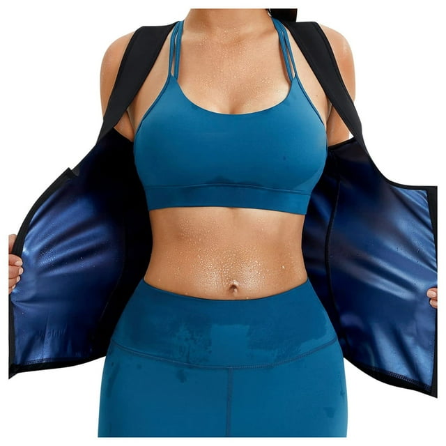 AWZXDE Women Fitness Set Plus Size Sweat Suit Hooded Set For Workout Sauna Support Abdominal Comfort Blue
