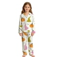 thumbnail image 4 of CUZIBR Girls Halloween Pajamas Sets Pumpkin Ghost Witch Hat Full Print Long Sleeve Lapel Button Top And Pants Soft Sleepwear Two Piece Soft Sleep Cozy Loungewear Nightwear,O-White,7-8 Years, 4 of 4